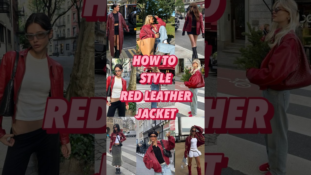 How to style red leather jacket 🍒 #redoutfit #leatherjacket #fashiontrends