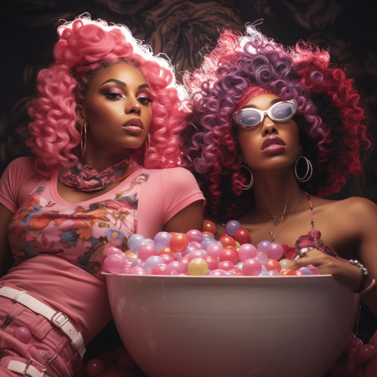 african american female rapper supermodels loving bubble gum in a tub