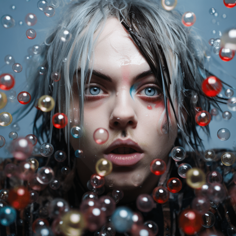 billie eilish blowing bubble gum in a tub