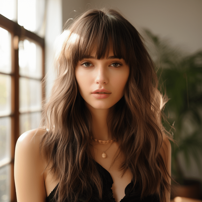 layered hair with curtain bangs