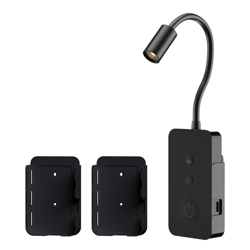 ELLASAY Wall Mount Reading Light, Focused Book Light for Reading in Bed with Raised Touch ControlRechargeable Reading Lamp with Flexible Gooseneck and USB Output, Dimmable & Timers FunctionPack