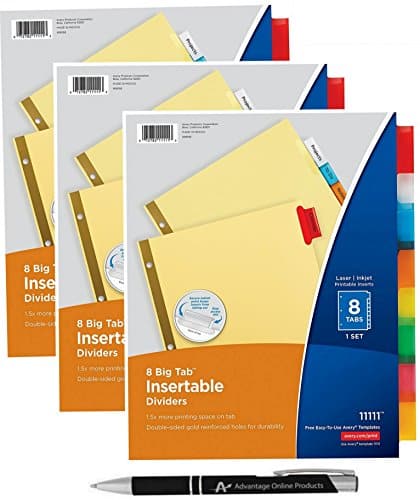 Avery Big Tab Insertable Dividers Buff Paper, ulticolor Tabs, Pack of Sets () with Bonus AdvantageOP Custom Retractable Pen