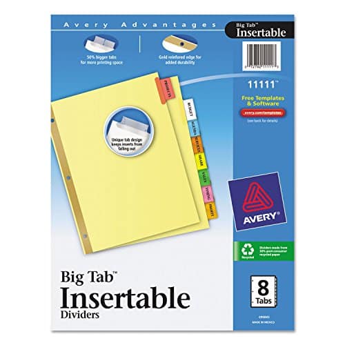 Avery Tab Binder Dividers, Insertable Multicolor Big Tabs, Sets ()