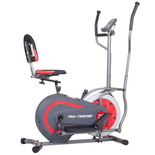 [BODY POWER] nd Generation Patented in Home Gym, Upright Compact Exercise Bike, Elliptical Machine & Recumbent Bike, Trio Trainer with Heartrate Monitor, Safety Brake Pad. BRT