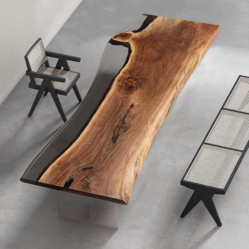 FOEVAFLO Black Walnut Epoxy Table, Custom Large Resin Table, Epoxy River Table, Natural Wood Table, Wooden Office Desk, for Meeting, Kitchen, Dining Room, Living Room, Home De
