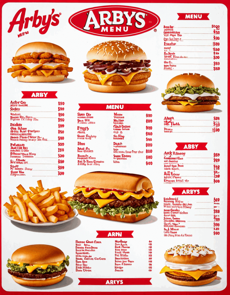 arbys menu with pictures and prices